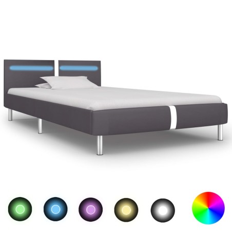 Cadre de lit avec LED sans matelas gris similicuir 90x200 cm