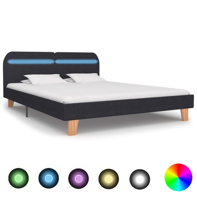Cadre de lit avec LED sans matelas gris foncé tissu 180x200 cm