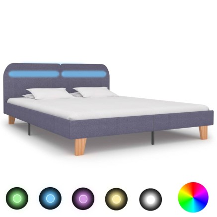 Cadre de lit avec LED sans matelas gris clair tissu 160x200 cm