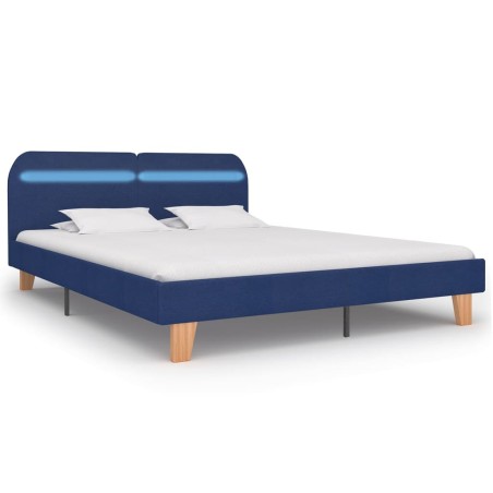 Cadre de lit avec LED sans matelas bleu tissu 160x200 cm