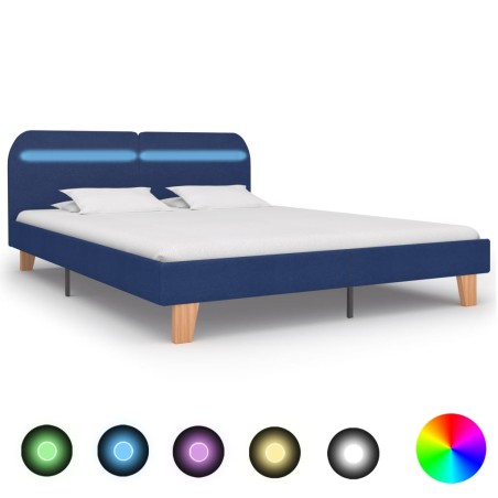 Cadre de lit avec LED sans matelas bleu tissu 180x200 cm