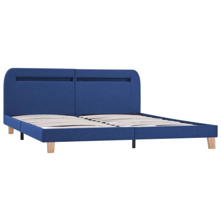 Cadre de lit avec LED sans matelas bleu tissu 180x200 cm