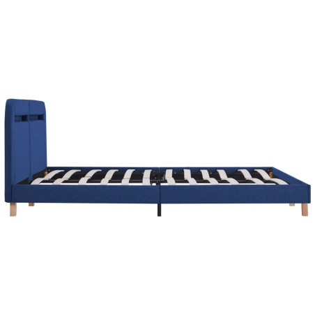 Cadre de lit avec LED sans matelas bleu tissu 180x200 cm