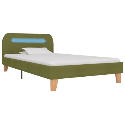 Cadre de lit avec LED sans matelas vert tissu 90x200 cm 2