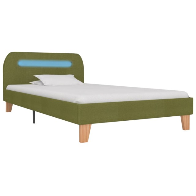 Cadre de lit avec LED sans matelas vert tissu 90x200 cm