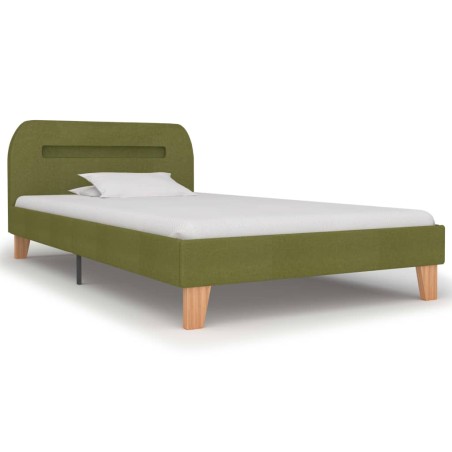 Cadre de lit avec LED sans matelas vert tissu 90x200 cm