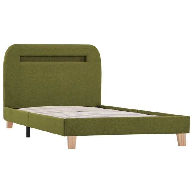 Cadre de lit avec LED sans matelas vert tissu 90x200 cm