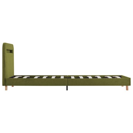 Cadre de lit avec LED sans matelas vert tissu 90x200 cm