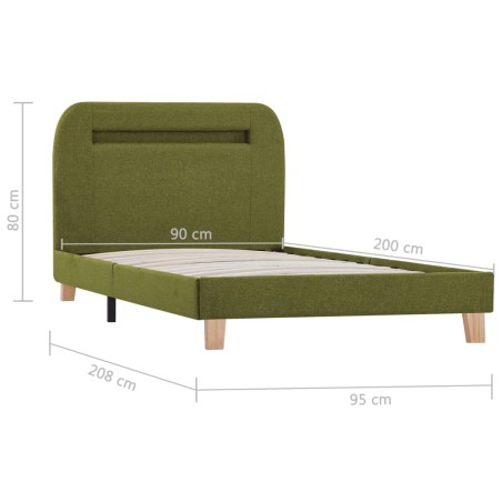 Cadre de lit avec LED sans matelas vert tissu 90x200 cm