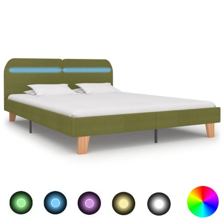 Cadre de lit avec LED sans matelas vert tissu 160x200 cm