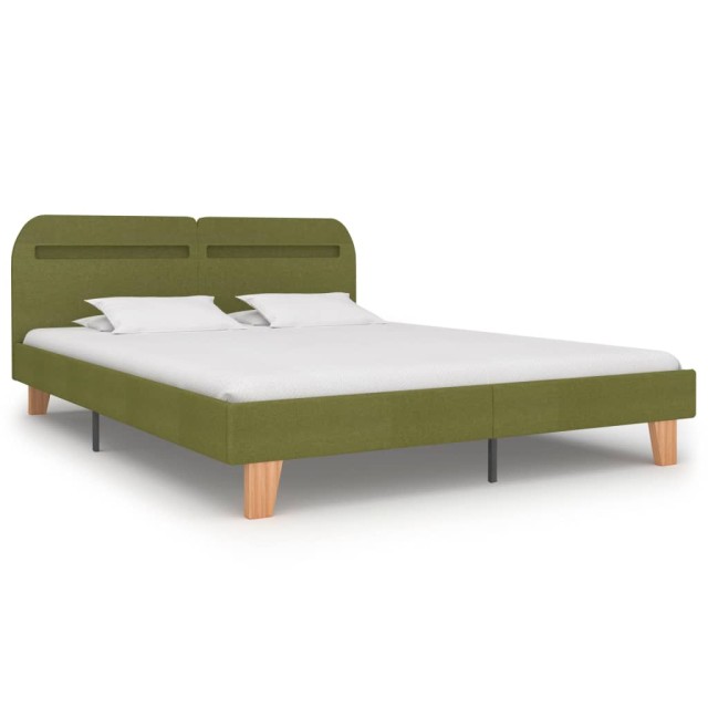 Cadre de lit avec LED sans matelas vert tissu 160x200 cm