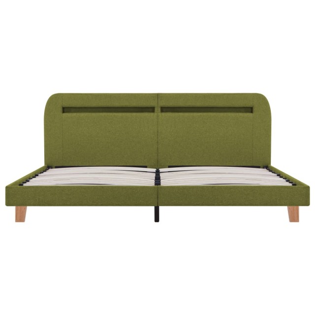 Cadre de lit avec LED sans matelas vert tissu 160x200 cm