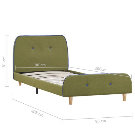 Cadre de lit sans matelas vert tissu 90x200 cm