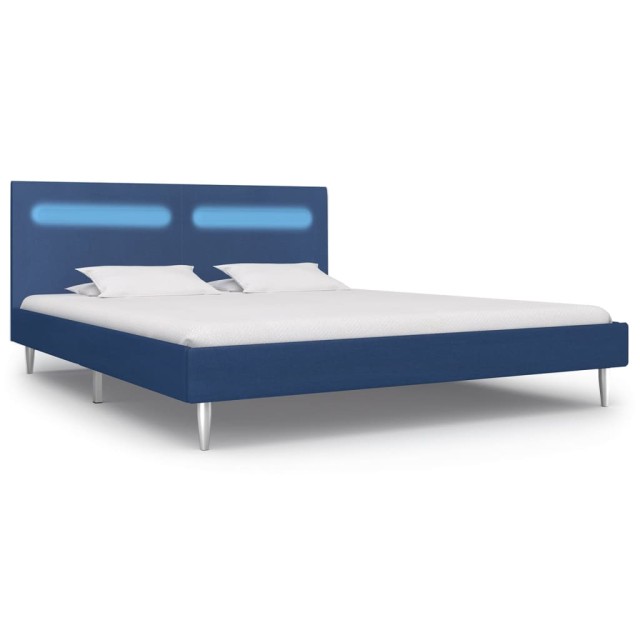 Cadre de lit avec LED sans matelas bleu tissu 160x200 cm