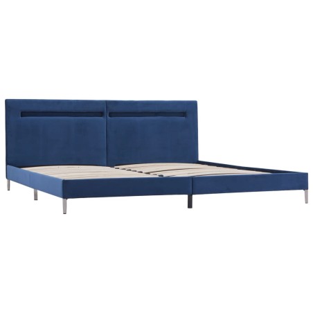 Cadre de lit avec LED sans matelas bleu tissu 180x200 cm