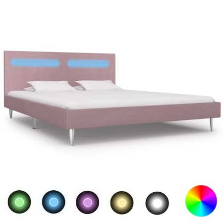 Cadre de lit avec LED sans matelas rose tissu 180x200 cm