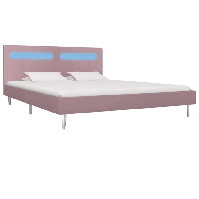 Cadre de lit avec LED sans matelas rose tissu 180x200 cm