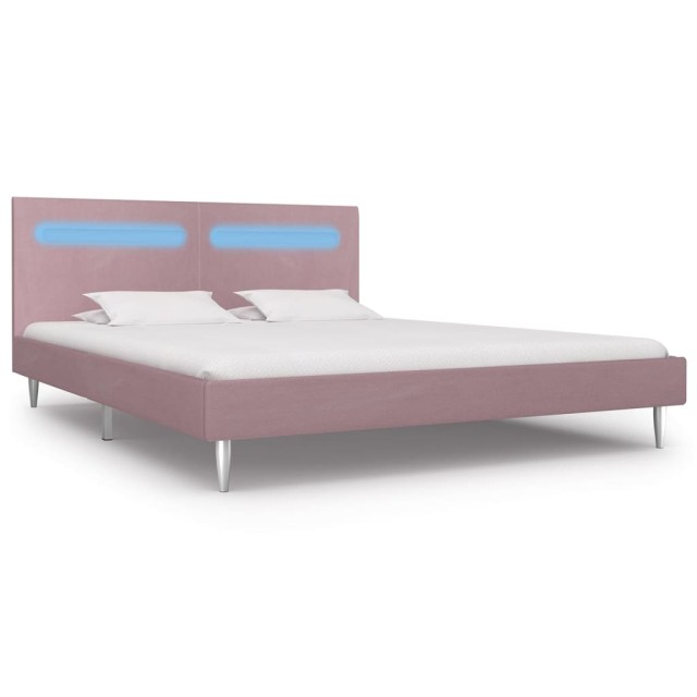 Cadre de lit avec LED sans matelas rose tissu 180x200 cm