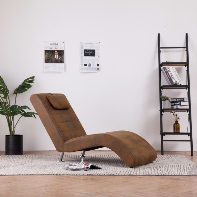 Chaise longue avec oreiller marron Similicuir daim