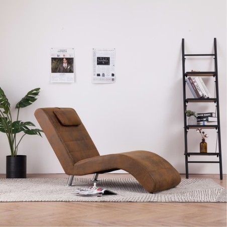 Chaise longue avec oreiller marron Similicuir daim