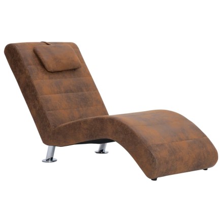 Chaise longue avec oreiller marron Similicuir daim 2