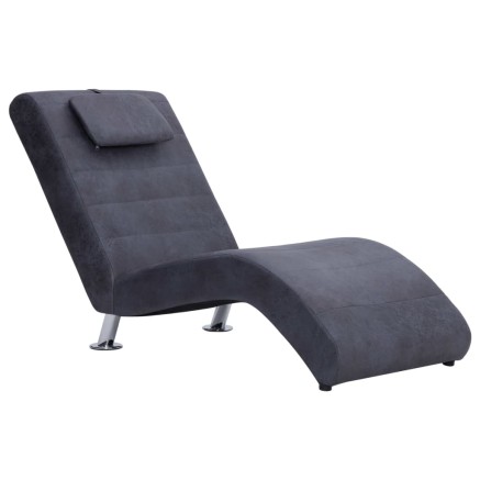 Chaise longue avec oreiller Gris Similicuir daim 2