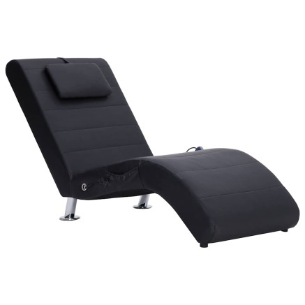 Chaise longue de massage avec oreiller Noir Similicuir 2