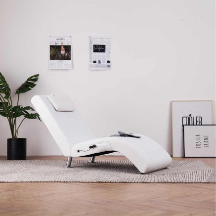 Chaise longue de massage avec oreiller Blanc Similicuir