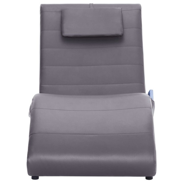 Chaise longue de massage avec oreiller gris similicuir