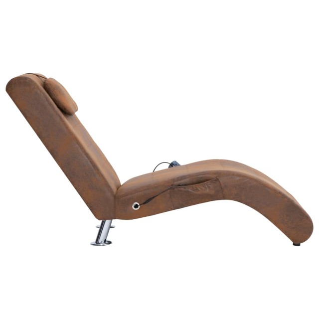 Chaise longue de massage avec oreiller Marron Similicuir daim