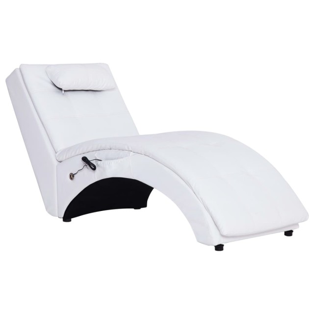 Chaise longue de massage avec oreiller Blanc Similicuir
