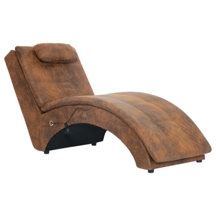 Chaise longue de massage avec oreiller Marron Similicuir daim 2