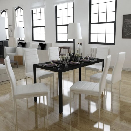 Ensemble de table à manger 7 pcs noir et blanc