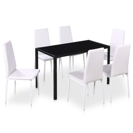 Ensemble de table à manger 7 pcs noir et blanc 2