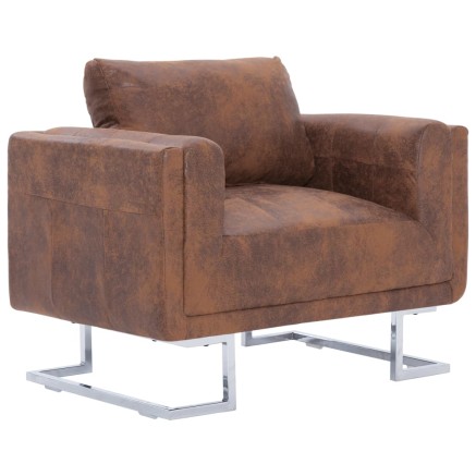 Fauteuil cube Marron Similicuir daim 2