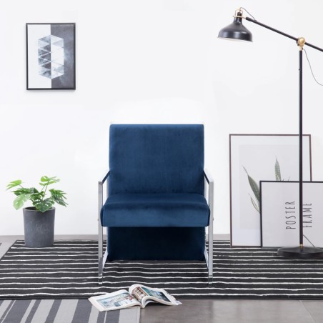 Fauteuil avec pieds chromés Bleu Velours