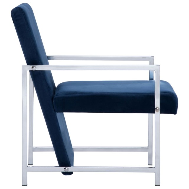 Fauteuil avec pieds chromés Bleu Velours