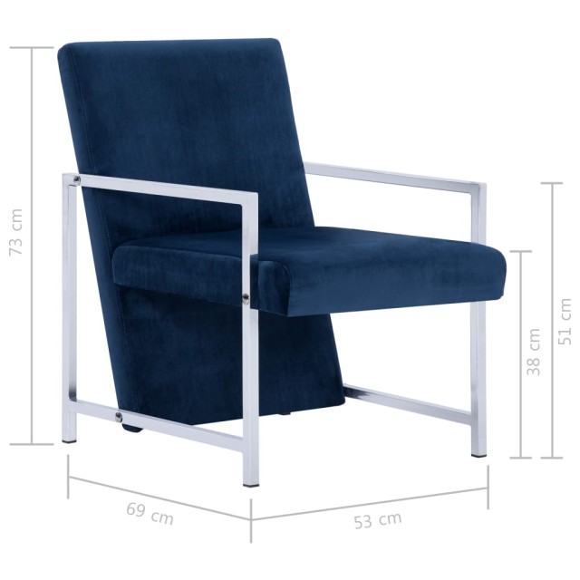 Fauteuil avec pieds chromés Bleu Velours