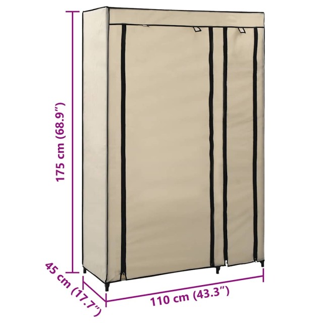 Garde-robe pliable Crème 110x45x175 cm Tissu