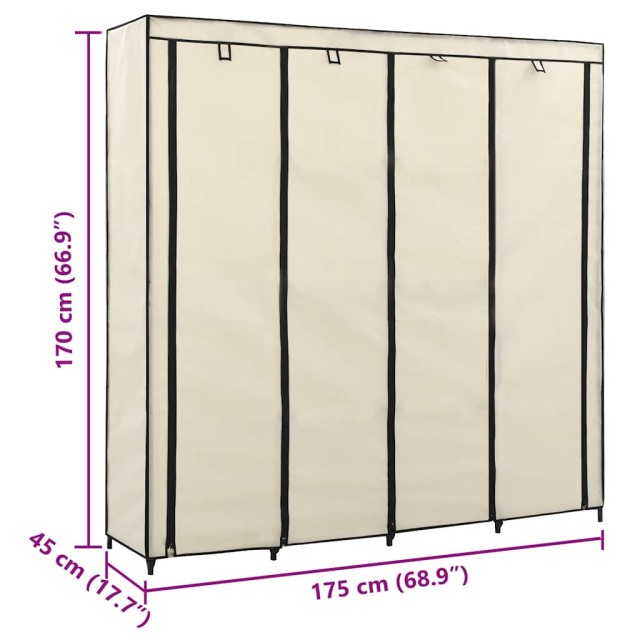 Garde-robe avec 4 compartiments Crème 175x45x170 cm