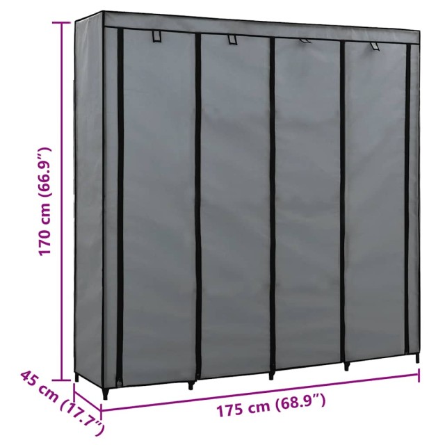 Garde-robe avec 4 compartiments Gris 175x45x170 cm