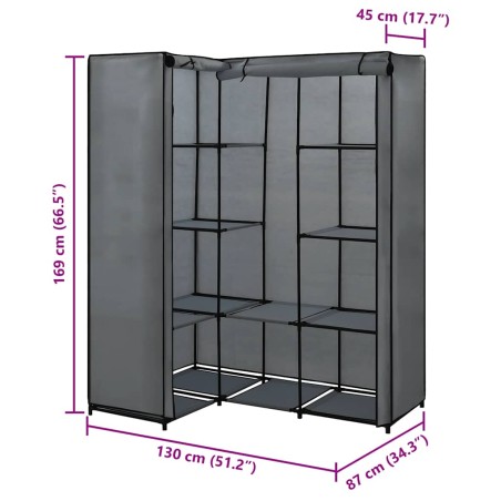 Garde-robe d'angle Gris 130 x 87 x 169 cm
