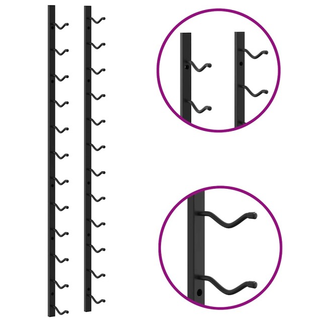 Casiers à bouteilles mural pour 12 bouteilles 2 pcs noir fer