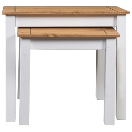 Tables gigognes 2pcs Blanc Bois pin massif Assortiment Panama 2