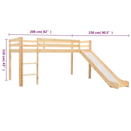 Lit mezzanine d'enfants toboggan et échelle bois pin 97x208 cm