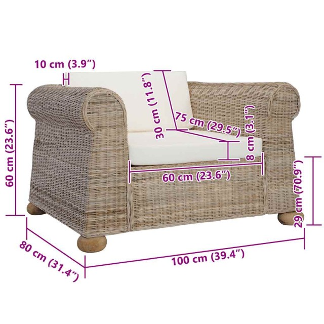 Fauteuil avec coussins Rotin naturel