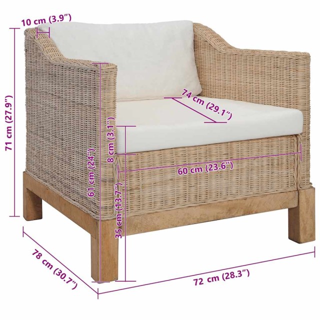 Fauteuil avec coussins Rotin naturel