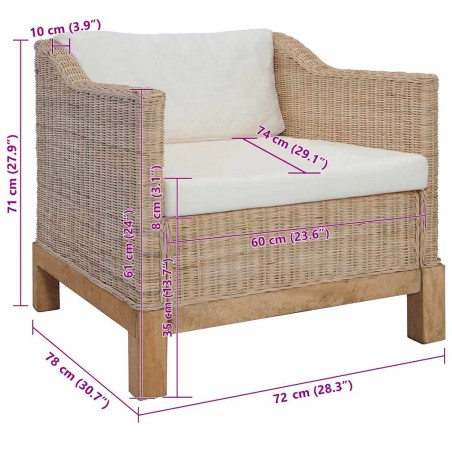 Fauteuil avec coussins Rotin naturel