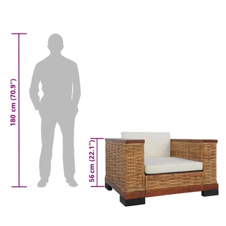 Fauteuil avec coussins Marron Rotin naturel