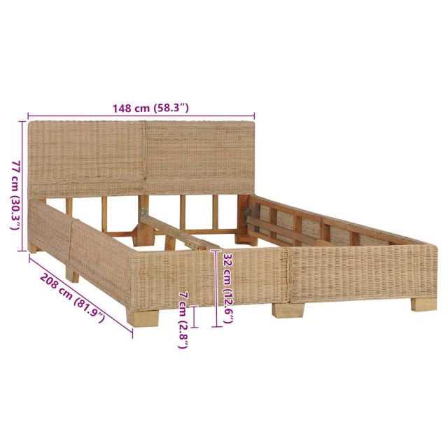 Cadre de lit avec tête de lit sans matelas rotin véritable